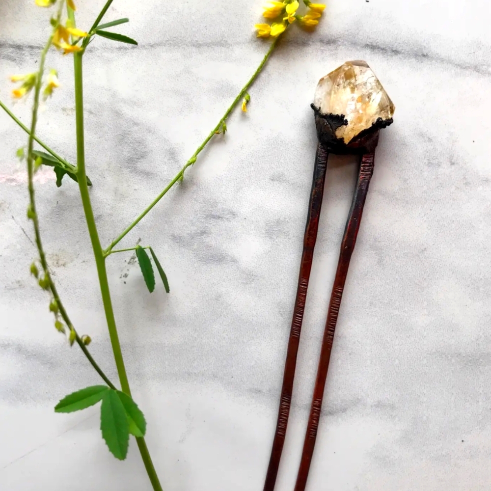 NWT Handcrafted Copper and Genuine Citrine Hair Stick - Picture 3 of 5